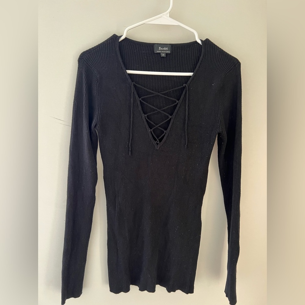 Bardot sweater with tie front